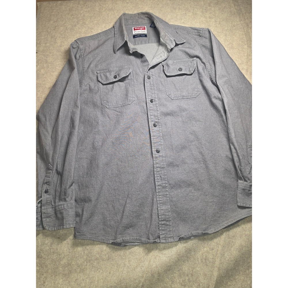 Wrangler Mens Comfort Flex Gray Long‎ Sleeve Button Down Shirt Size Med Workwear